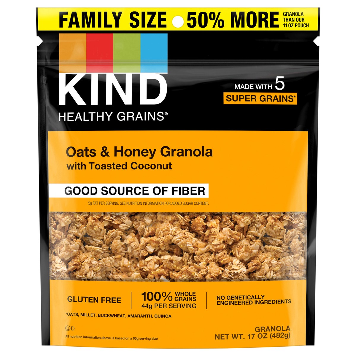 slide 1 of 1, KIND HEALTHY GRAINS Granola, Healthy Snack, Oats & Honey Granola with Toasted Coconut, Snack Mix 17 OZ, 17 oz
