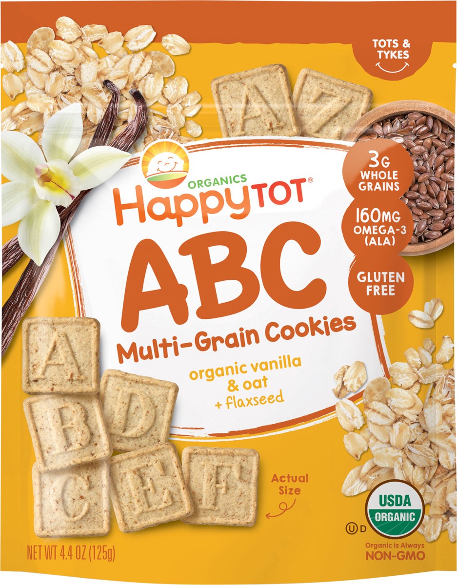 slide 3 of 3, Happy Tot Happy Family ABC Organic Vanilla & Oat with Flaxseed Multi-Grain Cookies Baby Snacks - 4.4oz, 4.4 oz