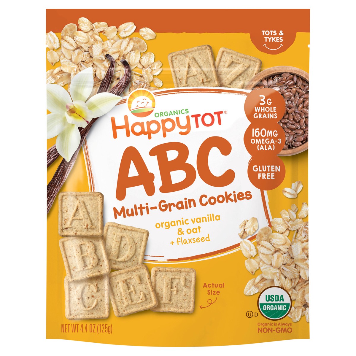 slide 1 of 3, Happy Tot Happy Family ABC Organic Vanilla & Oat with Flaxseed Multi-Grain Cookies Baby Snacks - 4.4oz, 4.4 oz