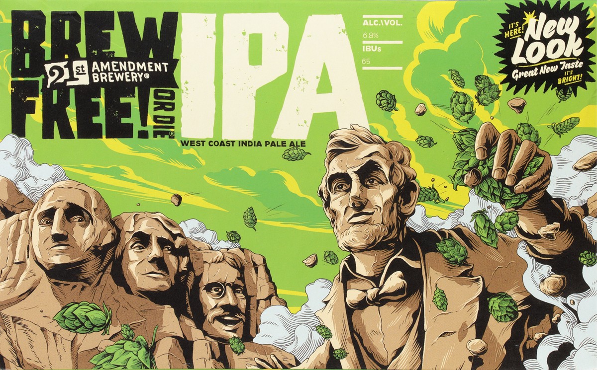slide 7 of 9, 21st Amendment Brewery Brew Free or Die West Coast IPA Beer 6 - 12 oz Cans, 6 ct