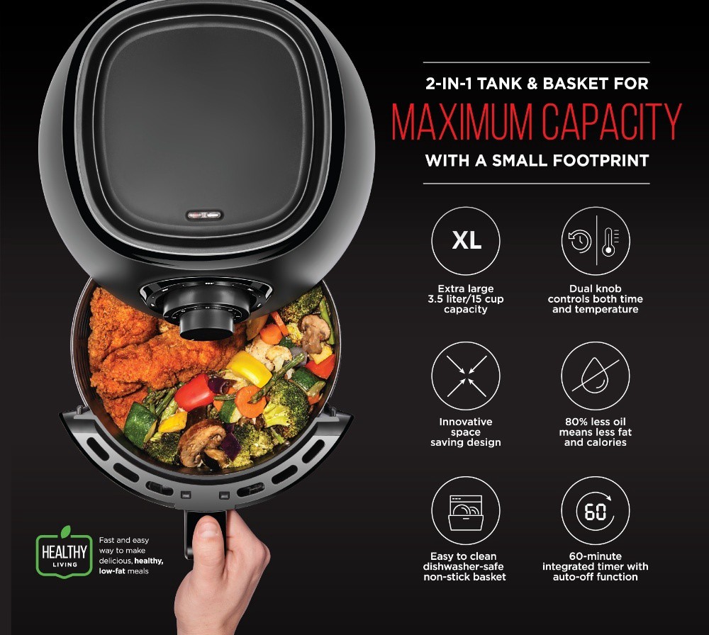 slide 3 of 6, Chefman Analog Air Fryer with Dual Control - Black, 3.5 liter