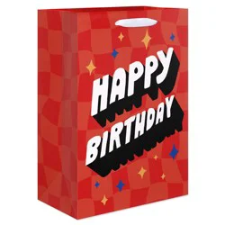 American Greetings Medium Red Checkered Birthday Gift Bag