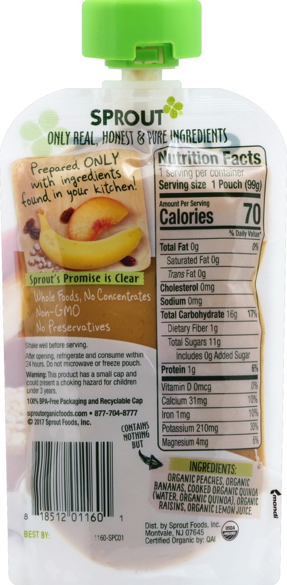 slide 6 of 6, Sprout Baby Food Peach Berry Oatmeal, 3.5 oz