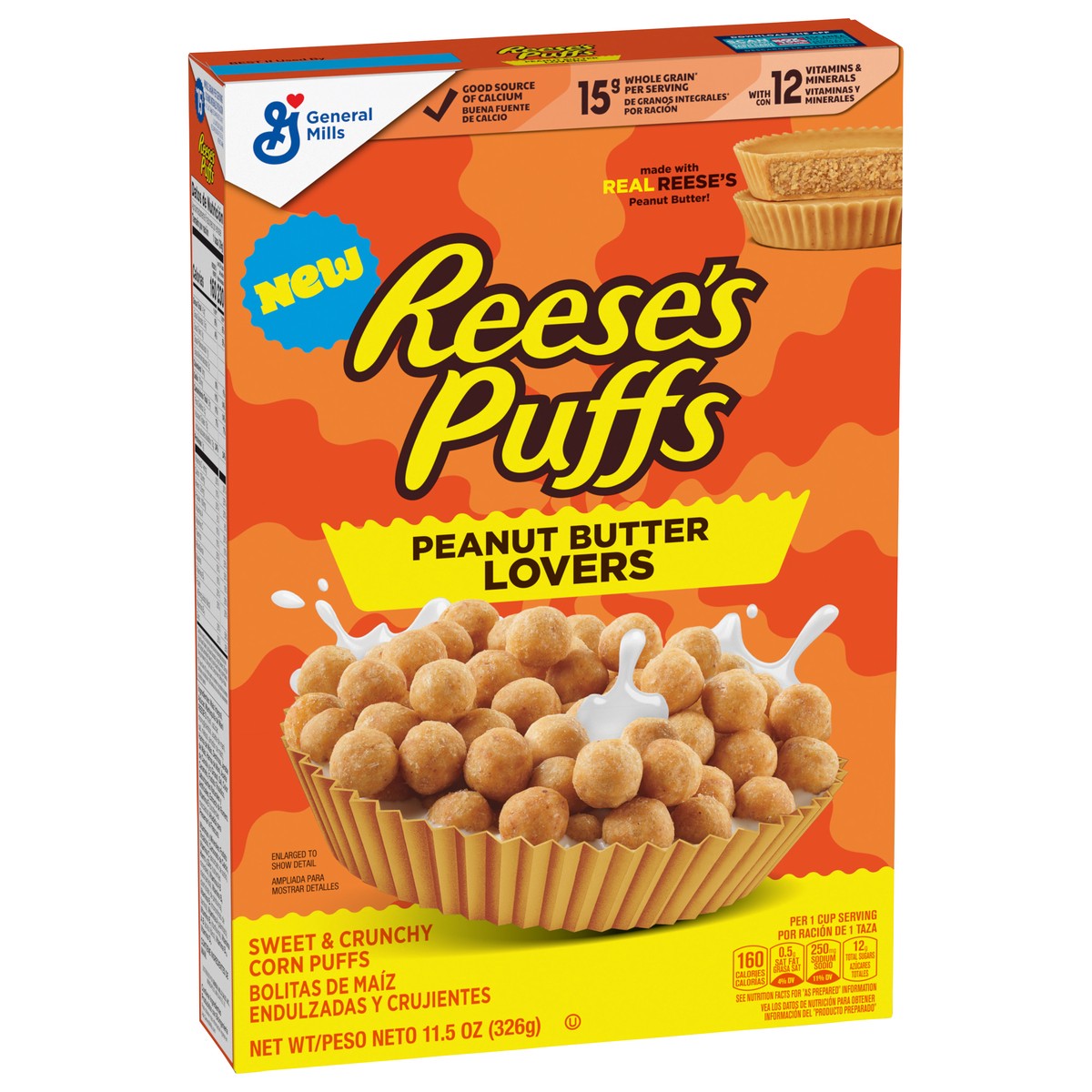 slide 4 of 13, Reese's Puffs REESE''S PUFFS Peanut Butter Lovers Breakfast Cereal, Made with Whole Grain and Real REESE''S Peanut Butter, 11.5 oz, 11.5 oz