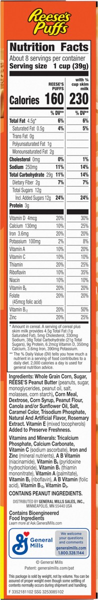slide 9 of 13, Reese's Puffs REESE''S PUFFS Peanut Butter Lovers Breakfast Cereal, Made with Whole Grain and Real REESE''S Peanut Butter, 11.5 oz, 11.5 oz