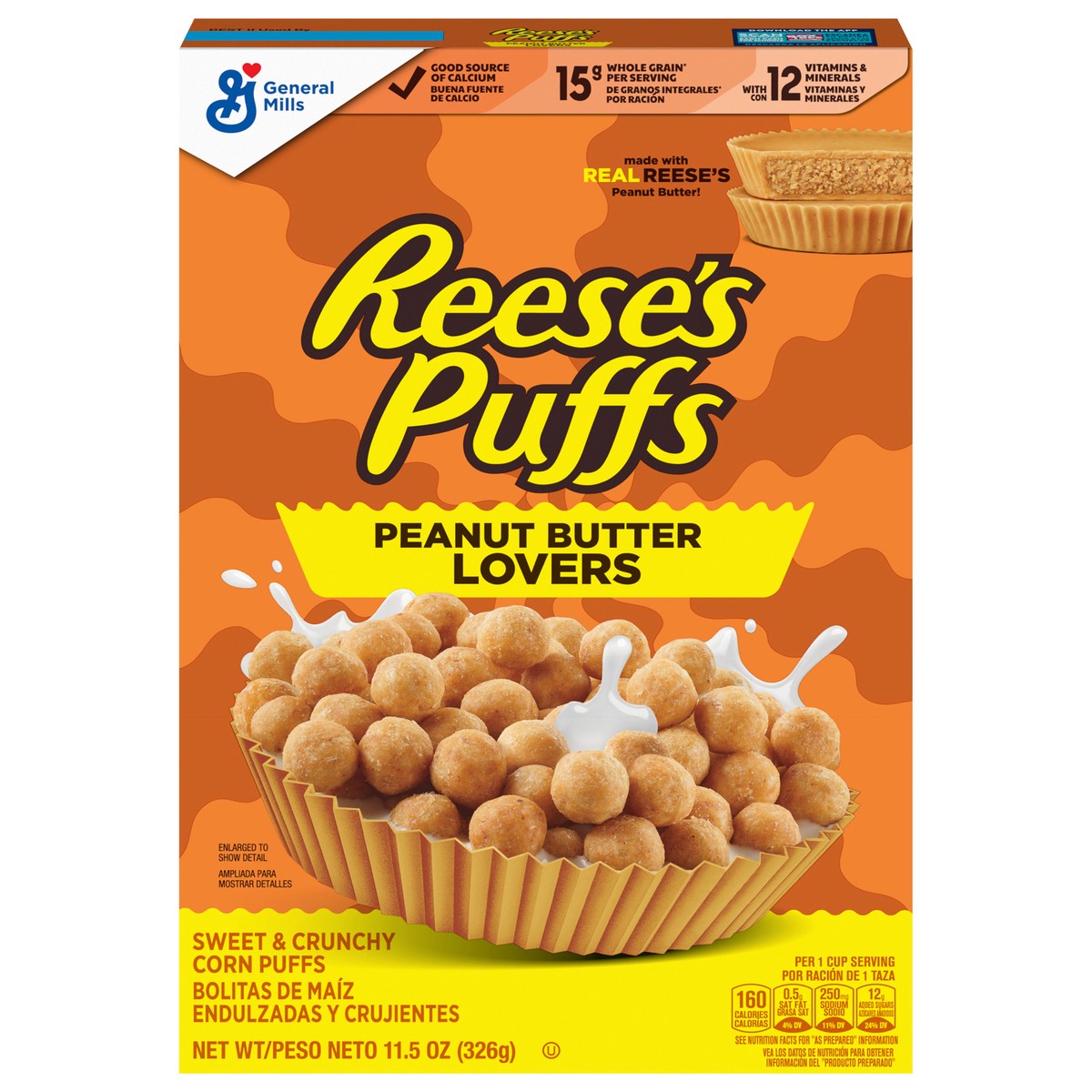 slide 1 of 13, Reese's Puffs REESE''S PUFFS Peanut Butter Lovers Breakfast Cereal, Made with Whole Grain and Real REESE''S Peanut Butter, 11.5 oz, 11.5 oz