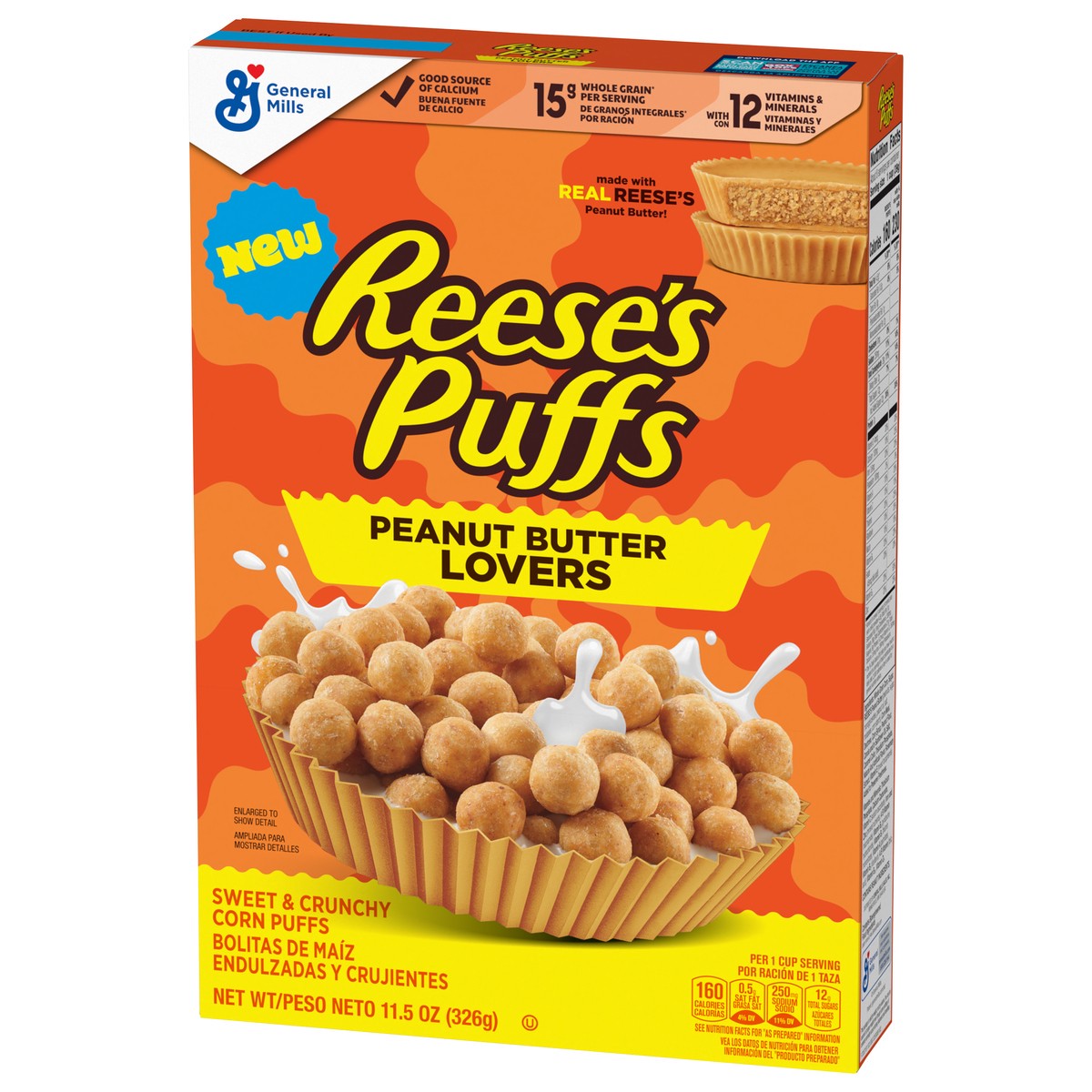 slide 7 of 13, Reese's Puffs REESE''S PUFFS Peanut Butter Lovers Breakfast Cereal, Made with Whole Grain and Real REESE''S Peanut Butter, 11.5 oz, 11.5 oz