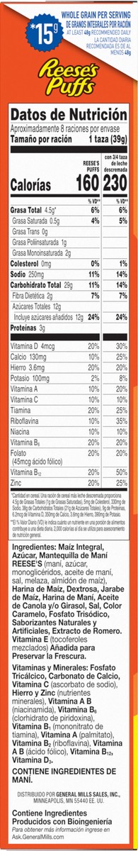 slide 10 of 13, Reese's Puffs REESE''S PUFFS Peanut Butter Lovers Breakfast Cereal, Made with Whole Grain and Real REESE''S Peanut Butter, 11.5 oz, 11.5 oz