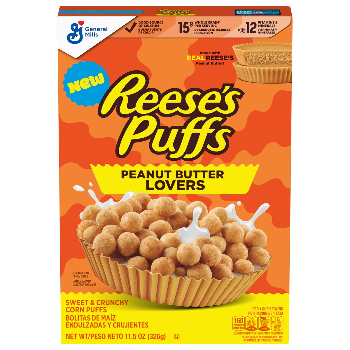 slide 2 of 13, Reese's Puffs REESE''S PUFFS Peanut Butter Lovers Breakfast Cereal, Made with Whole Grain and Real REESE''S Peanut Butter, 11.5 oz, 11.5 oz