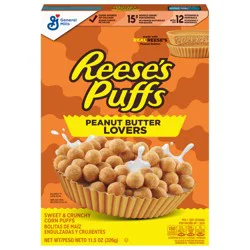 REESE''S PUFFS Peanut Butter Lovers Breakfast Cereal, Made with Whole Grain and Real REESE''S Peanut Butter, 11.5 oz