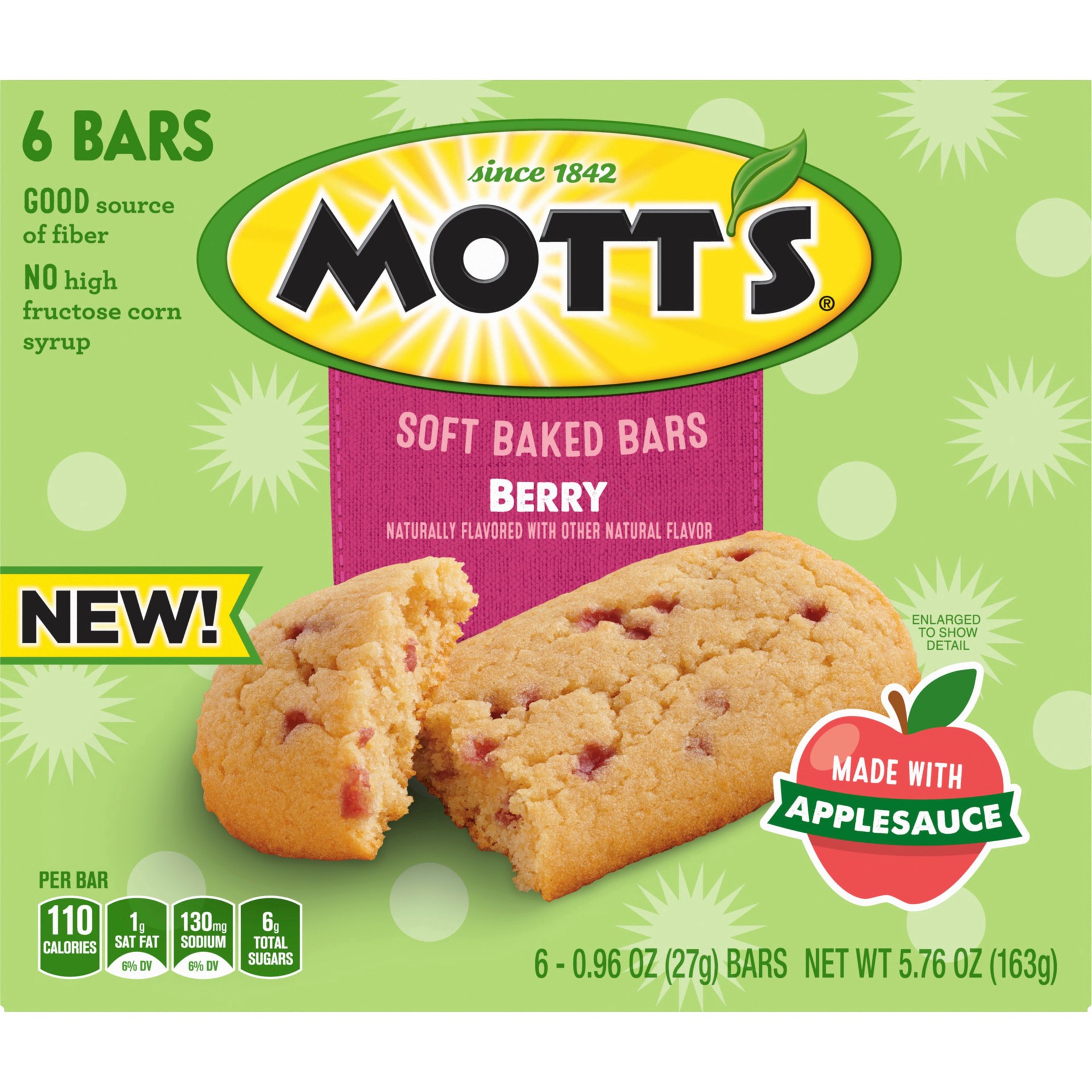 slide 1 of 1, Mott's Soft Baked Bars, Berry, Made With Applesauce- 6 ct, 6 ct