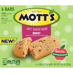 Mott's Soft Baked Bars, Berry, Made With Applesauce- 6 ct