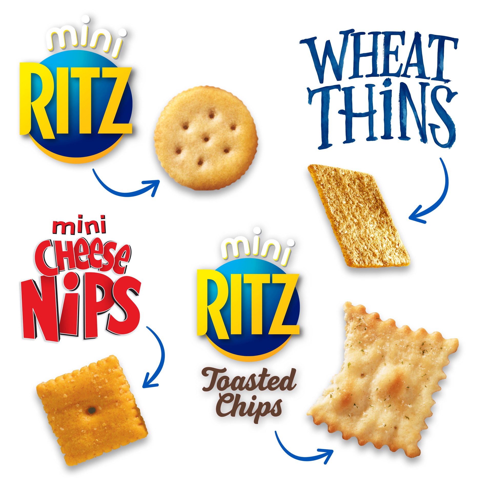 slide 5 of 5, Nabisco Savory Cracker Variety Pack, RITZ, Cheese Nips, Wheat Thins & RITZ Toasted Chips Sour Cream and Onion, 20 Snack Packs, 1.17 lb