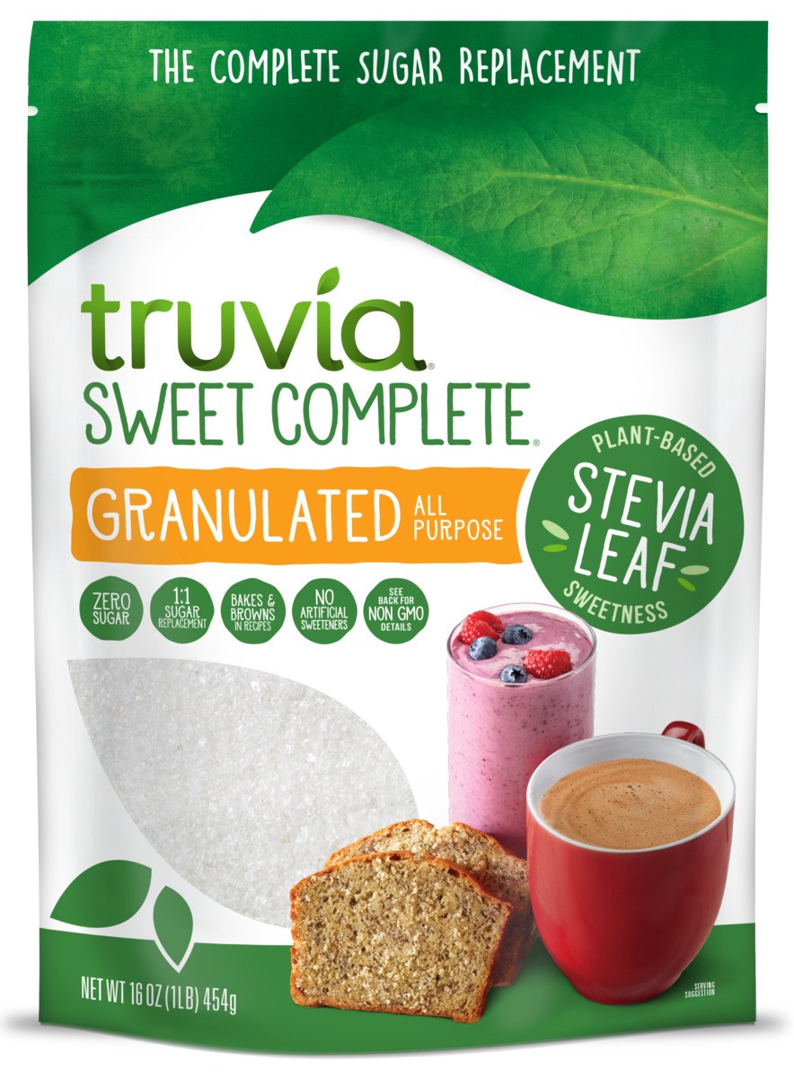 slide 1 of 7, Truvia Sweet Complete Granulated Sweetener from the Stevia Leaf, 16 oz Bag, 16 oz