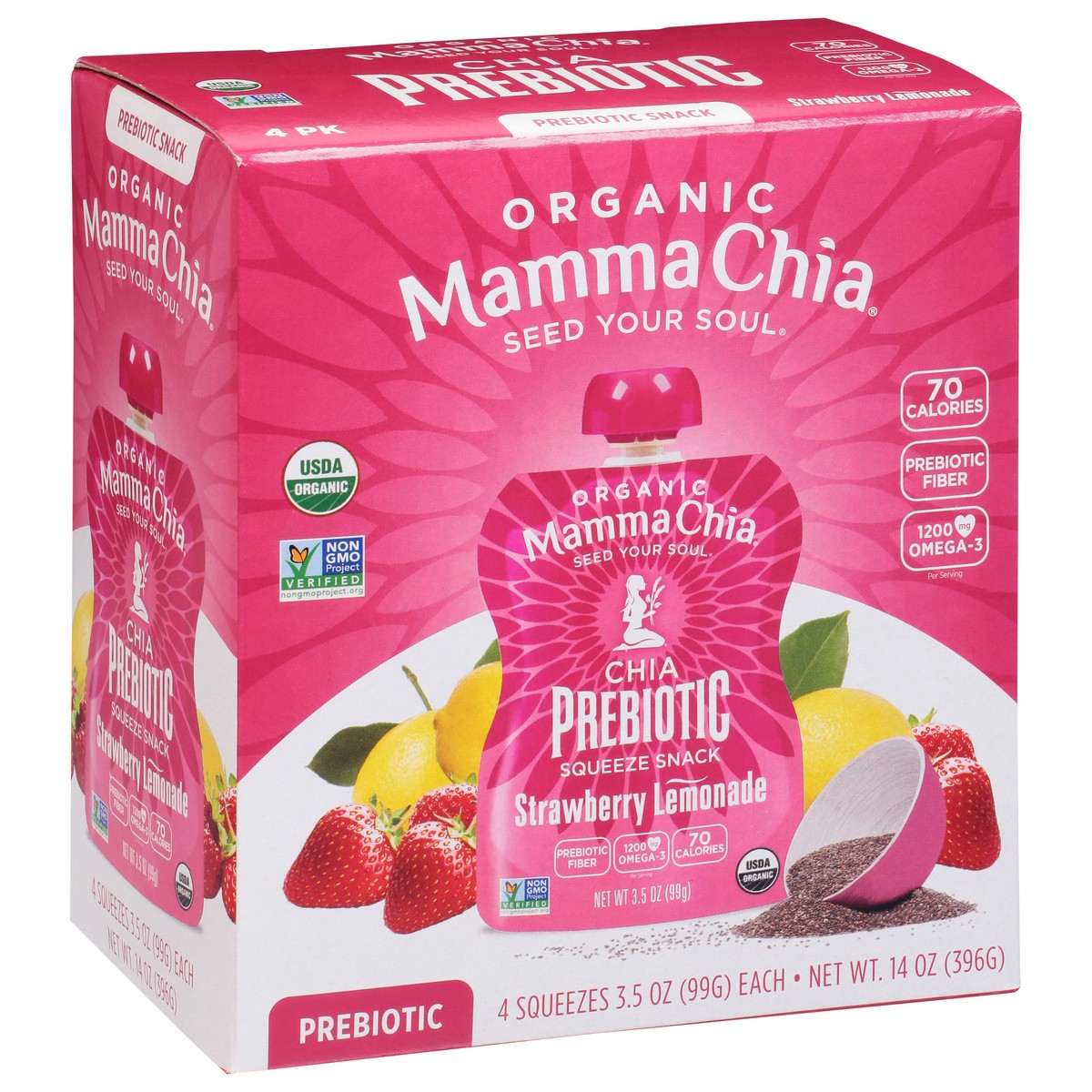 slide 7 of 13, Mamma Chia Organic Strawberry Lemonade Prebiotic Squeeze Snack 4 - 3.5 oz Each, 4 ct