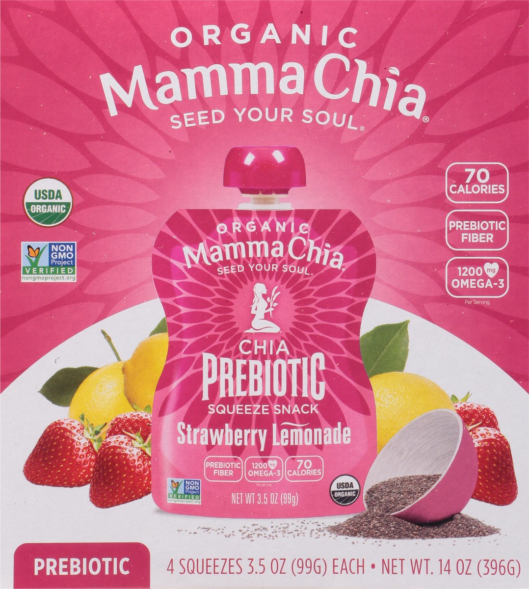 slide 12 of 13, Mamma Chia Organic Strawberry Lemonade Prebiotic Squeeze Snack 4 - 3.5 oz Each, 4 ct