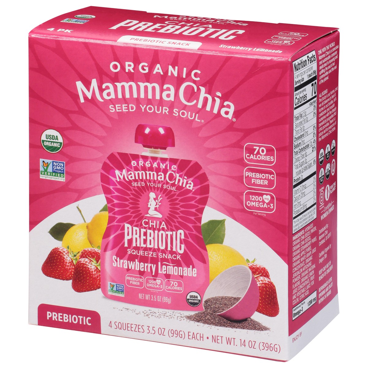 slide 5 of 13, Mamma Chia Organic Strawberry Lemonade Prebiotic Squeeze Snack 4 - 3.5 oz Each, 4 ct