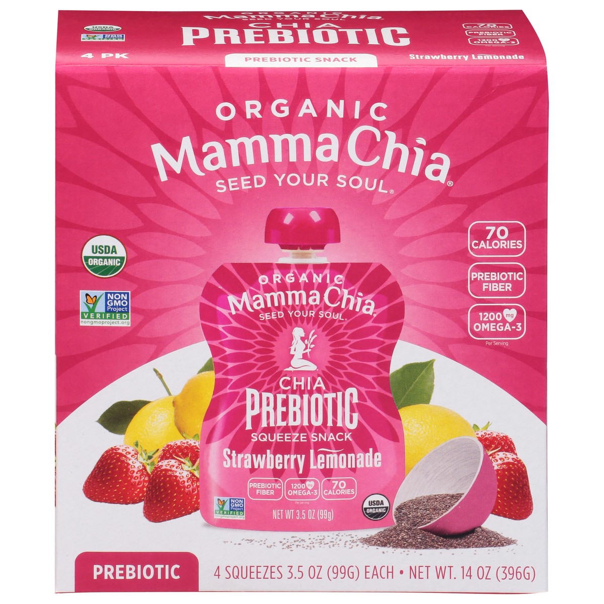slide 11 of 13, Mamma Chia Organic Strawberry Lemonade Prebiotic Squeeze Snack 4 - 3.5 oz Each, 4 ct