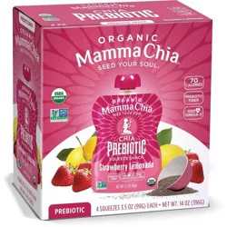 Mamma Chia Organic Strawberry Lemonade Prebiotic Squeeze Snack 4 - 3.5 oz Each