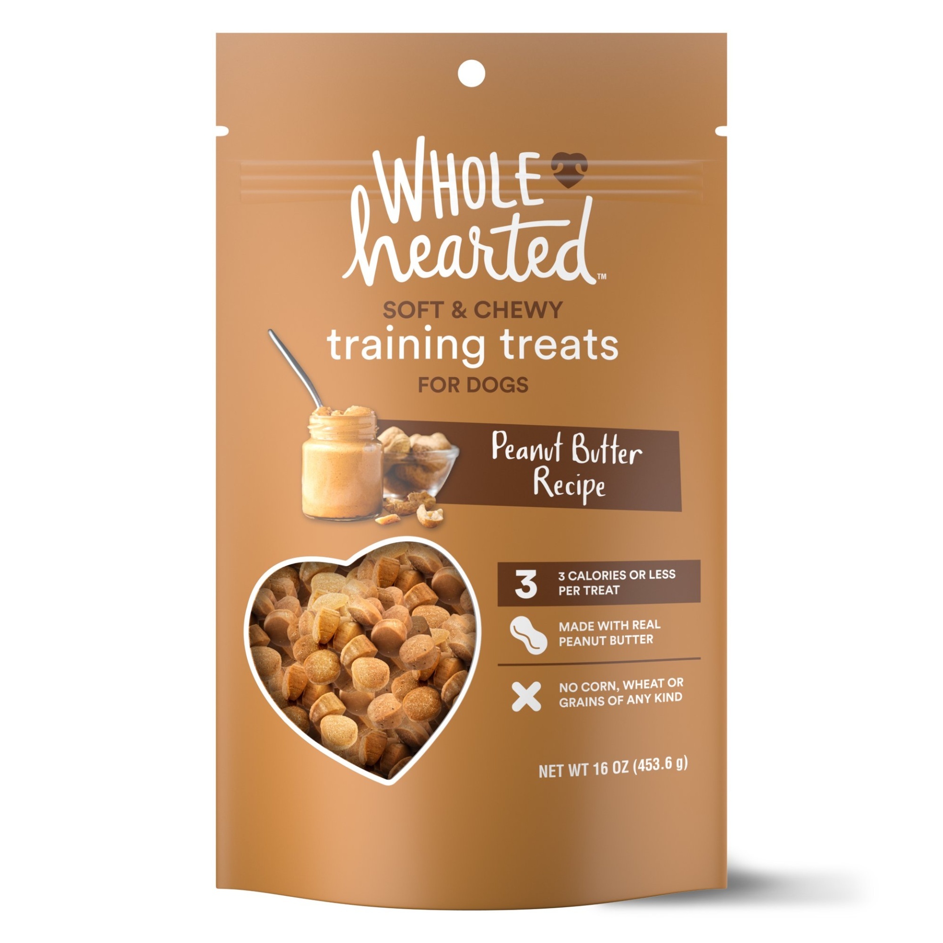 slide 1 of 1, WholeHearted Grain Free Soft and Chewy Peanut Butter Recipe Dog Training Treats, 16 oz