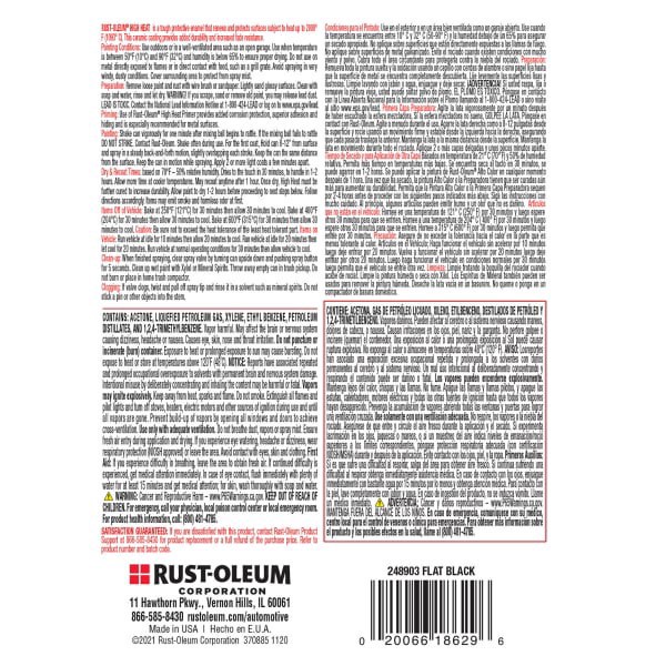 slide 8 of 13, Rustoleum Rust-Oleum Automotive High Heat Paint (2000F) Flat Black Spray Paint-248903, 12 oz