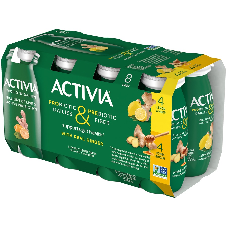 slide 4 of 8, Dannon Activia Probiotic Dailies Low-Fat Lemon & Ginger Yogurt Drink 3.1 oz Bottles, 8 ct