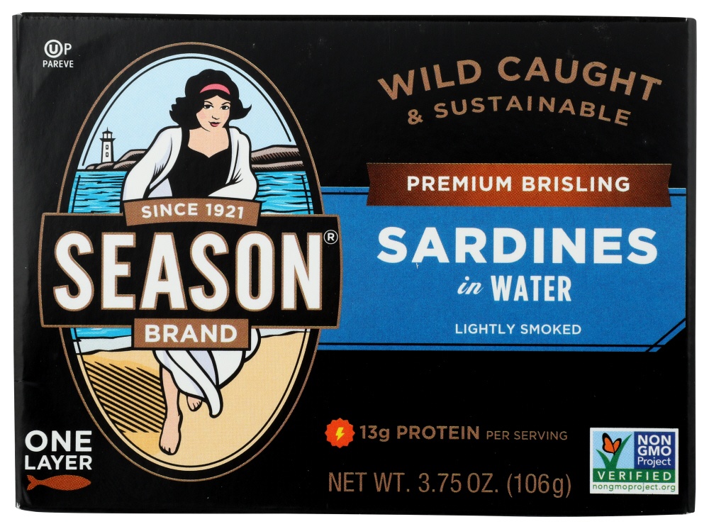 slide 1 of 1, Season Brand Brisling Sardines In Water, 3.75 oz