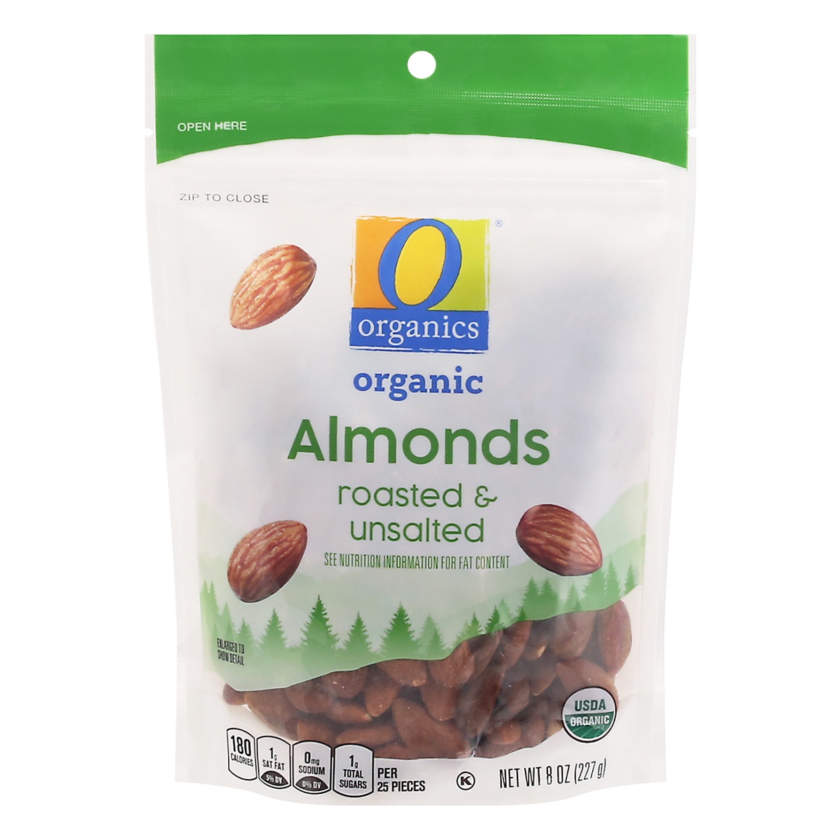 slide 1 of 9, O Organics Organic Almonds Roasted Unsalted, 8 oz