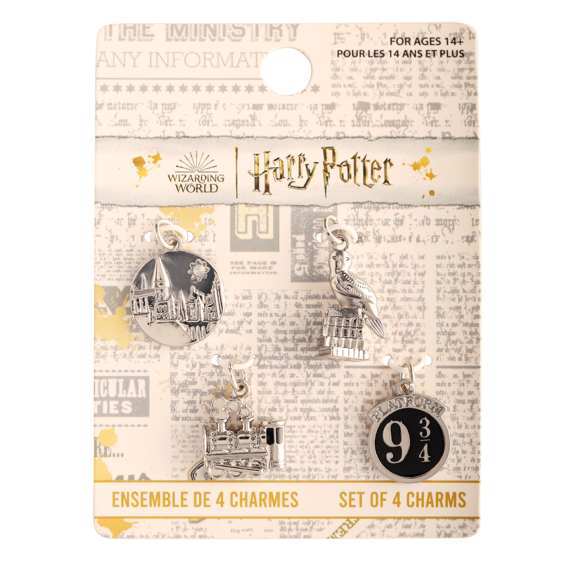 slide 2 of 3, Harry Potter Silver Hogwarts Charm Set, 6mm x 15mm