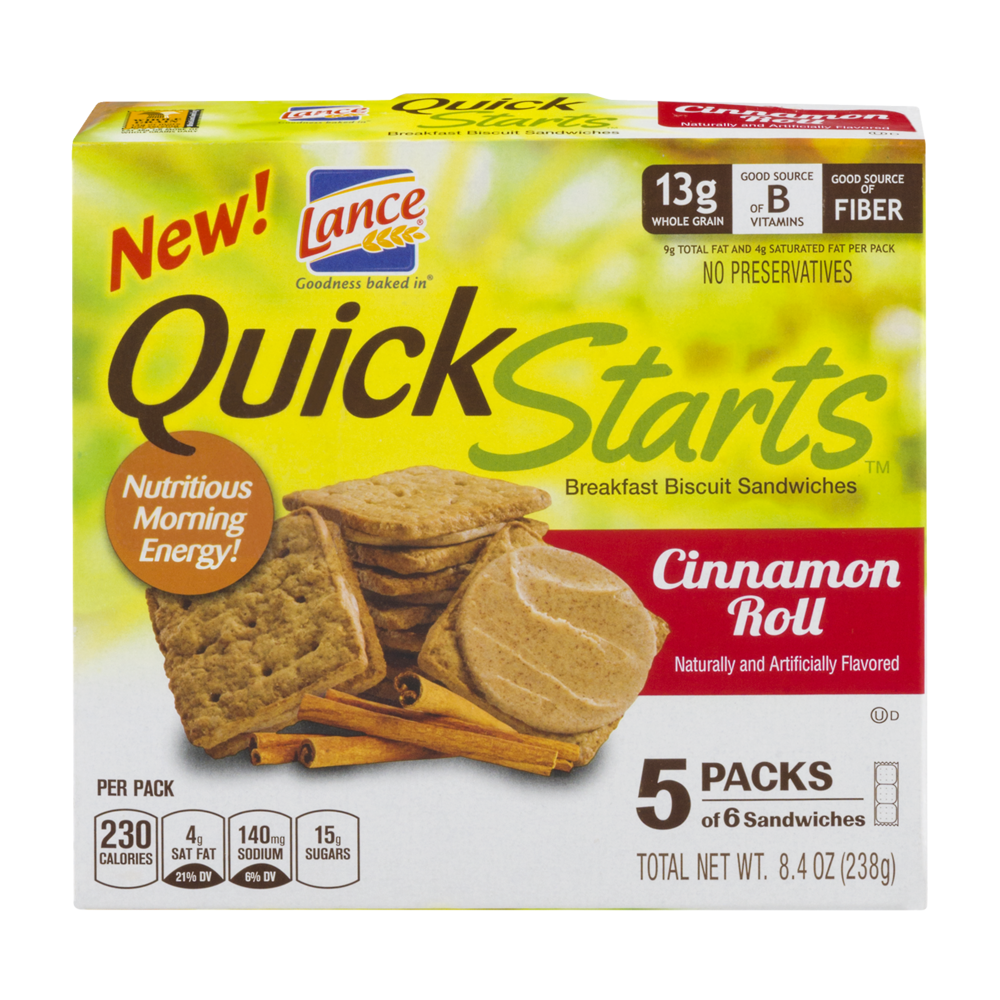 slide 1 of 1, Lance Quick Starts Cinnamon Roll Breakfast Biscuit Sandwiches, 8.4 oz