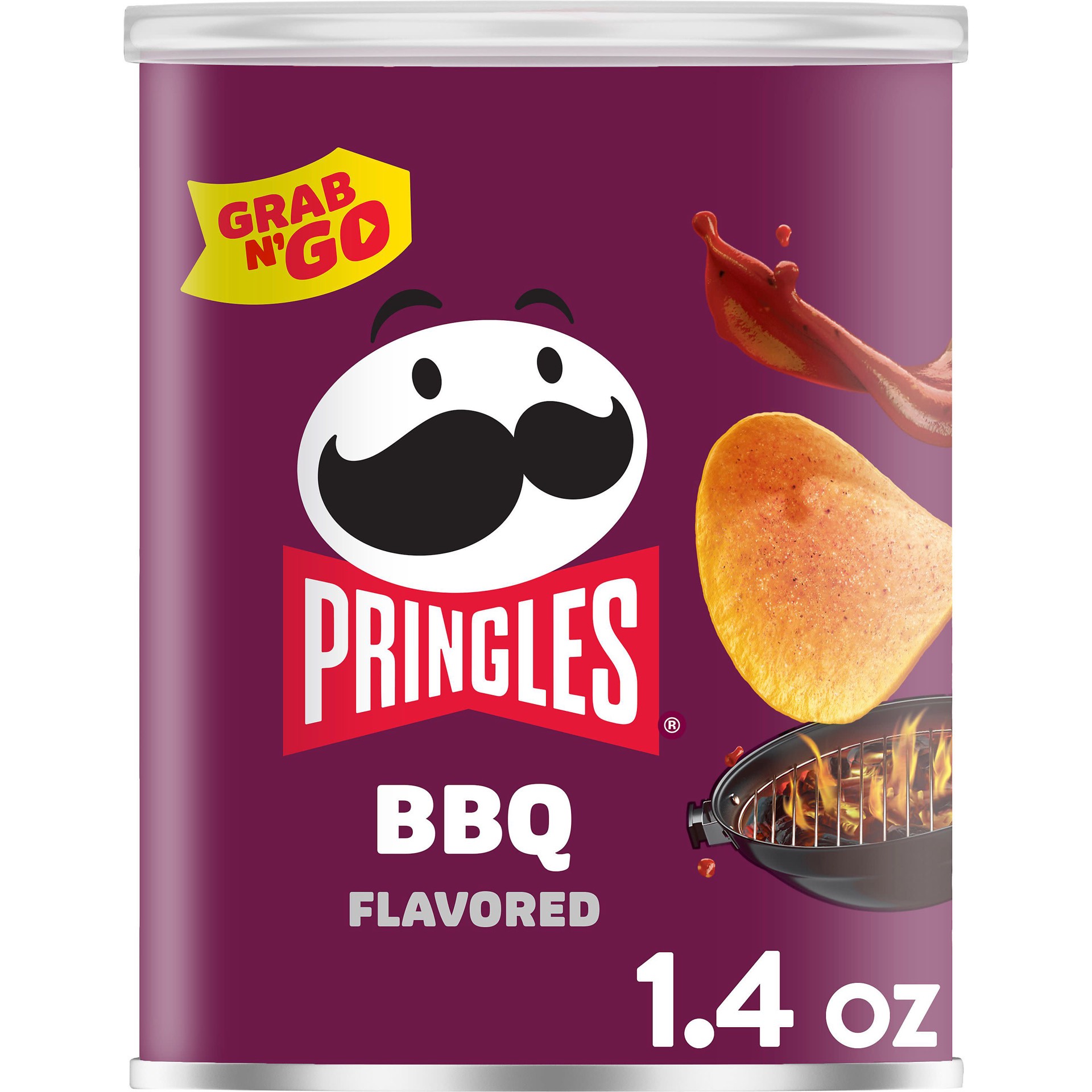 slide 1 of 5, Pringles Potato Crisps Chips, Lunch Snacks, Office and Kids Snacks, Grab N' Go Snack Pack, BBQ, 1.4oz Can, 1 Can, 1.4 oz