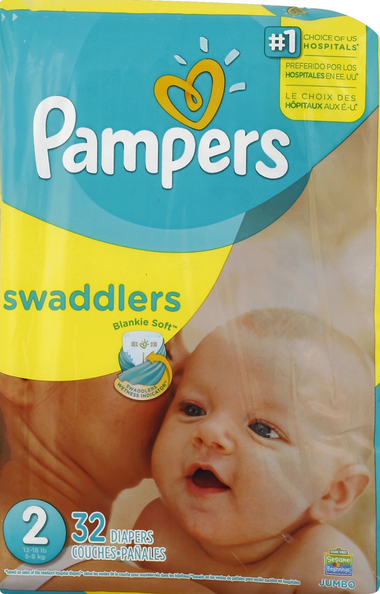 slide 4 of 6, Pampers Swaddlers Diapers Size 2, 32 ct