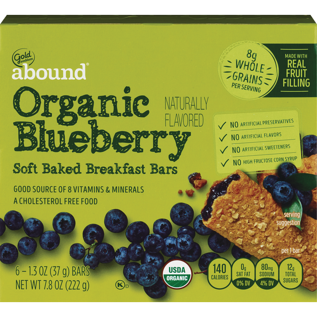 slide 1 of 1, Gold Emblem abound Organic Blueberry Soft Baked Breakfast Bars, 6 Ct, 1 ct