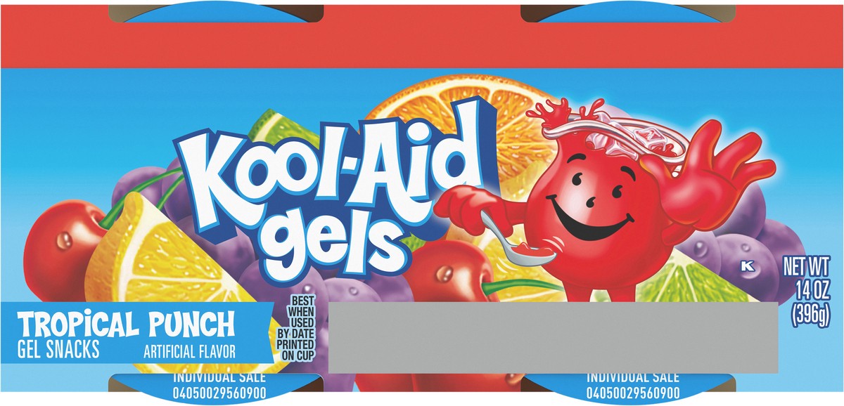 slide 5 of 13, Kool-Aid Gels Tropical Punch Jell-O Ready-to-Eat Gelatin Snacks, 4 ct Cups, 4 ct