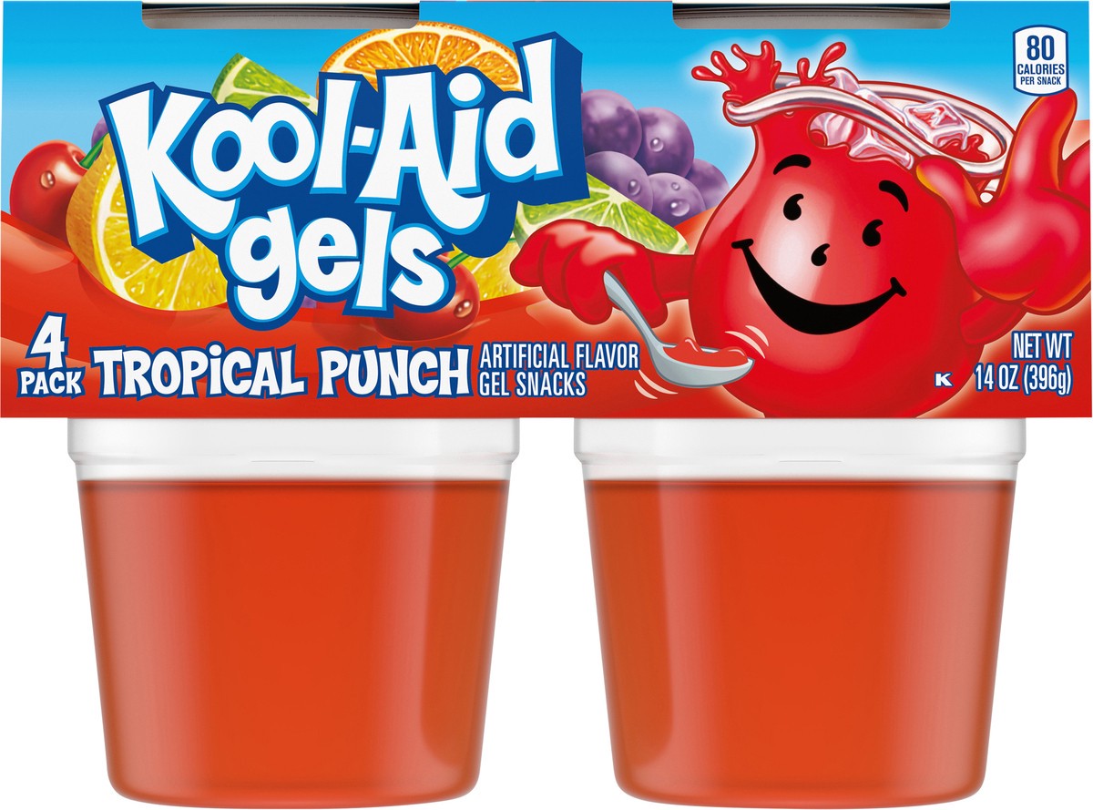 slide 8 of 13, Kool-Aid Gels Tropical Punch Jell-O Ready-to-Eat Gelatin Snacks, 4 ct Cups, 4 ct