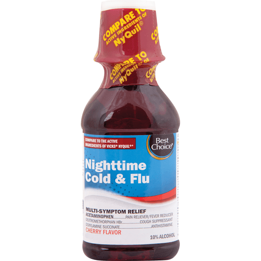 slide 1 of 1, Best Choice Night Time Cold Flu Cherry Flavor, 12 oz