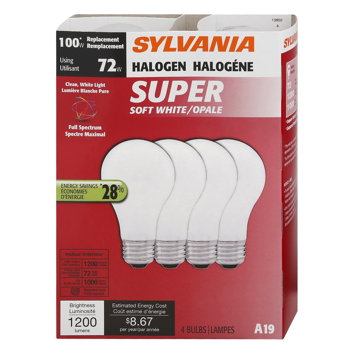 slide 1 of 1, Sylvania Halogen 72 Watts Super Soft White Light Bulbs, 4 ct
