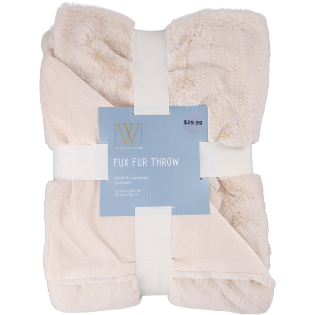 slide 1 of 1, Fall Fest Faux Rabbit Fur Throw Blanket, Cream, 1 ct