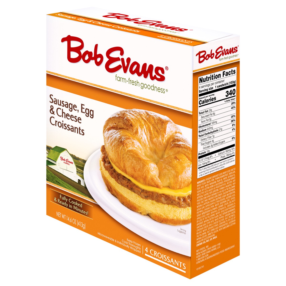 slide 9 of 14, Bob Evans Sausage, Egg & Cheese Croissants, 14.6 oz