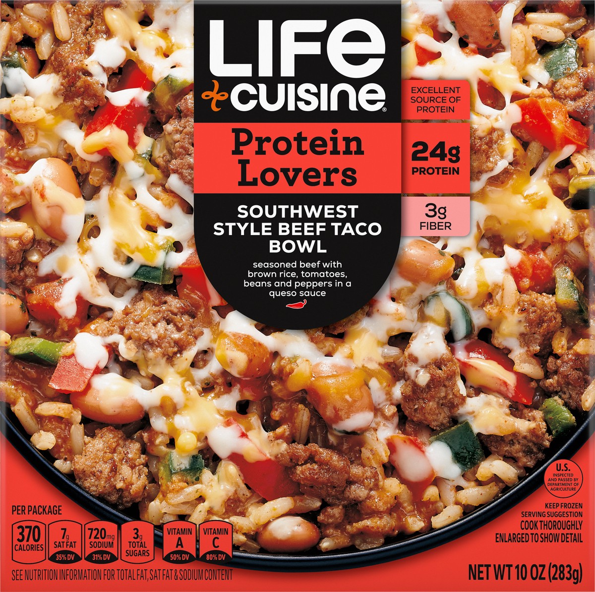 slide 9 of 9, Life Cuisine Frozen Meal Southwest Style Beef Taco Bowl, Protein Lovers Microwave Meal, High Protein Dinner for One, 10 oz