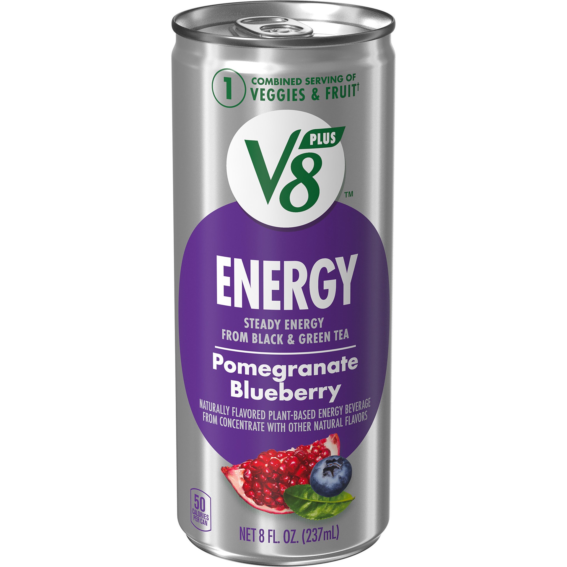 slide 1 of 5, V8 +Energy Pomegranate Blueberry Juice Energy Drink, 8 fl oz Can, 8 fl oz