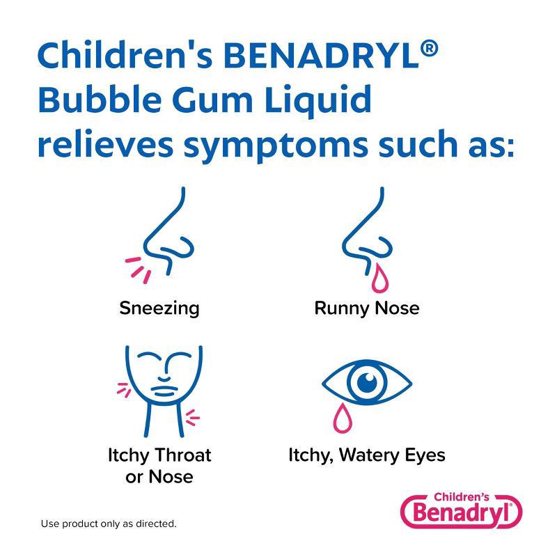 slide 6 of 7, Benadryl Dye-Free Allergy Liquid, Bubble Gum, 8 fl. oz, 8 fl oz