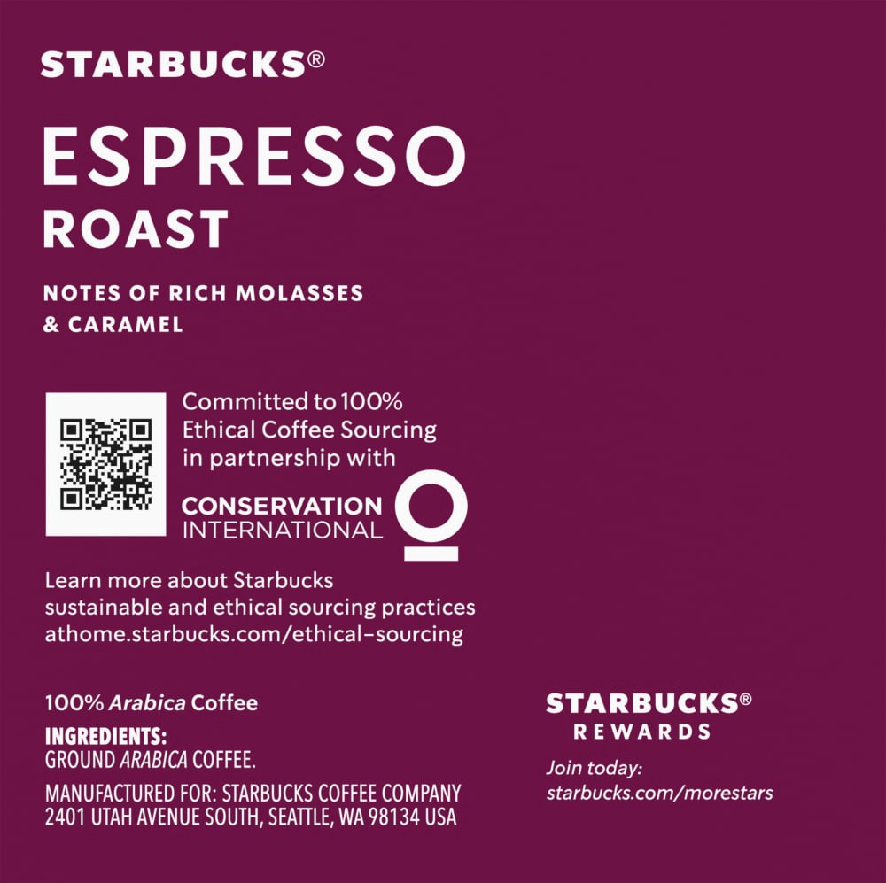 slide 4 of 4, Starbucks Dark Roast Ground 100% Arabica Espresso Roast Coffee 10 - 0.38 oz K-Cup Pods, 10 ct