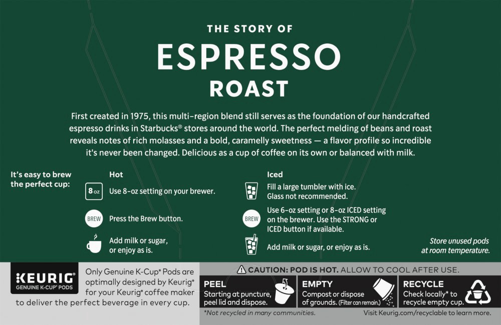 slide 2 of 4, Starbucks Dark Roast Ground 100% Arabica Espresso Roast Coffee 10 - 0.38 oz K-Cup Pods, 10 ct