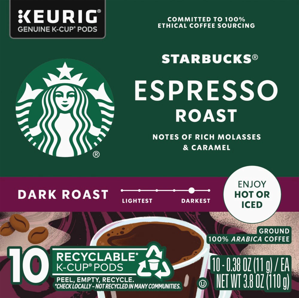 slide 3 of 4, Starbucks Dark Roast Ground 100% Arabica Espresso Roast Coffee 10 - 0.38 oz K-Cup Pods, 10 ct