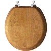 slide 2 of 5, Mayfair Round Natural Reflections Wood Veneer Toilet Seat with Chrome Hinge, Oak, 17 in