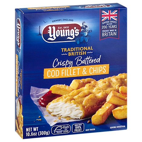 slide 1 of 1, Young's Youngs Batttered Cod Fillet & Chips, 10.6 oz