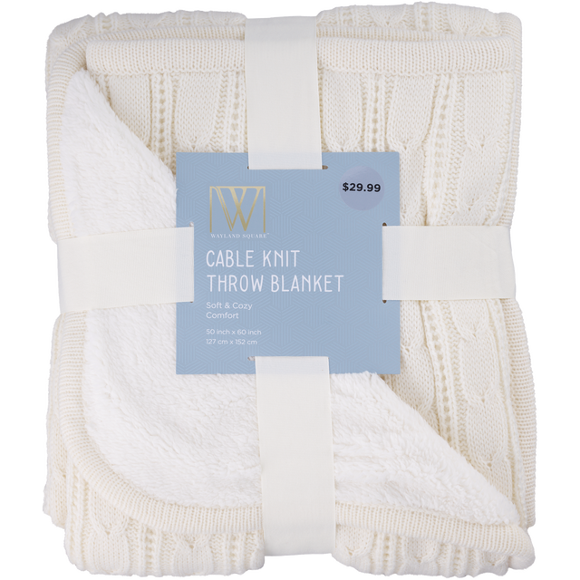 slide 1 of 1, Fall Fest Cable Knit Sherpa Throw, Cream, 1 ct