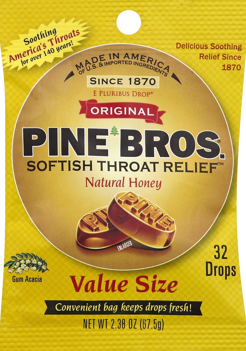 slide 2 of 2, Pine Bros Original Softish Throat Relief Drops Natural Honey, 32 ct