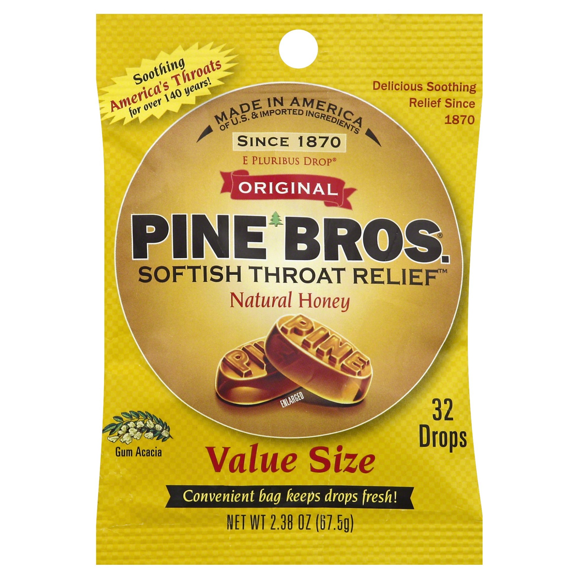 slide 1 of 2, Pine Bros Original Softish Throat Relief Drops Natural Honey, 32 ct